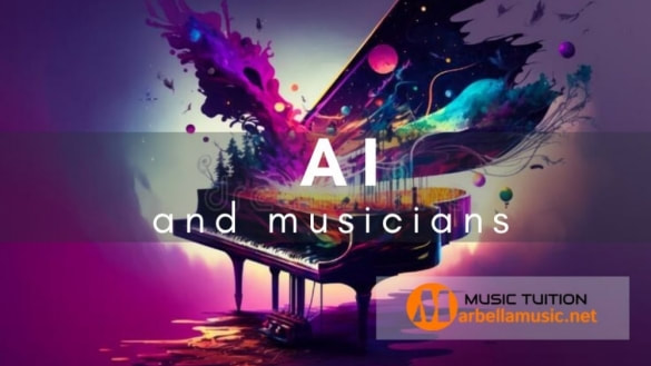 Image of colourful piano.AI in music-blog post from marbellamusic.net
